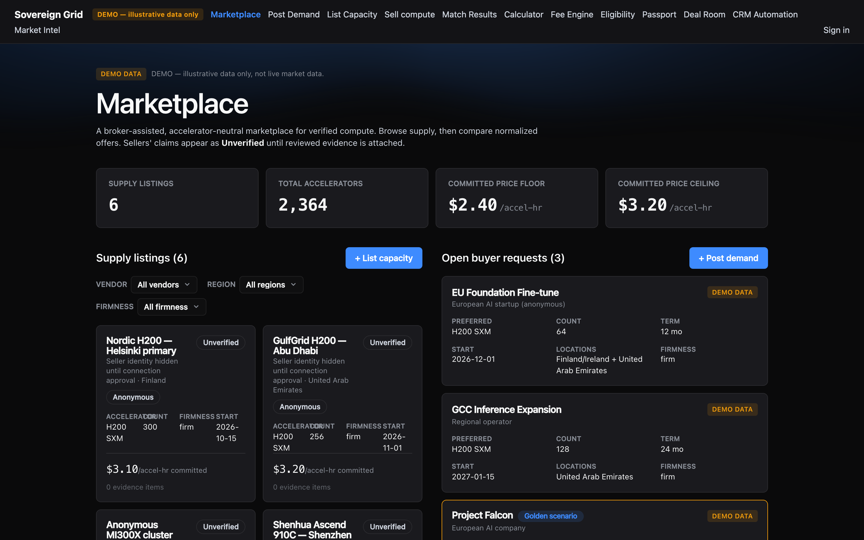 Sovereign Grid marketplace home